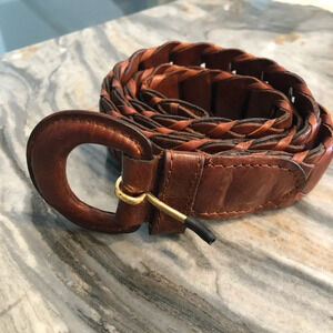 Vintage Brown Woven Leather Belt Small